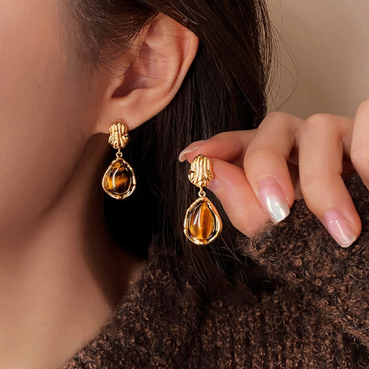 Amber Tiger Eye Earrings