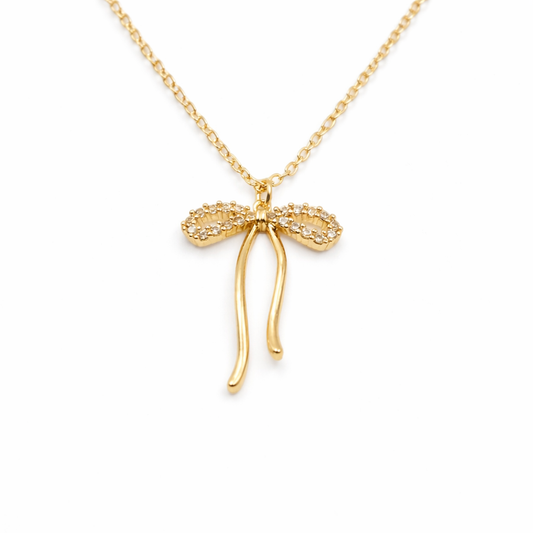 Golden Ribbon Charm Necklace