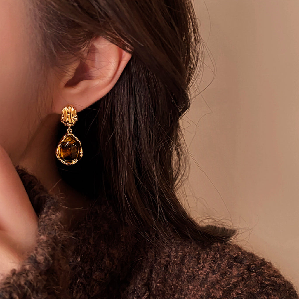 Amber Tiger Eye Earrings