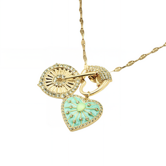 Mint Sunblossom Heart Pendant Necklace
