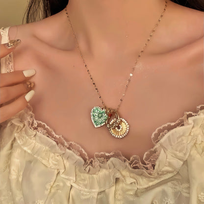 Mint Sunblossom Heart Pendant Necklace