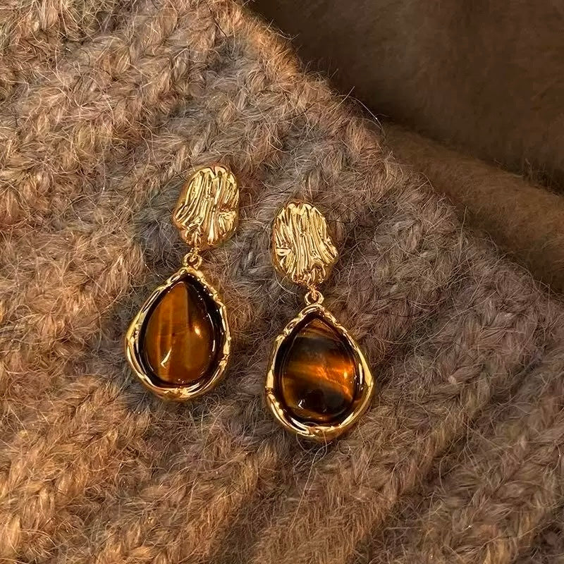 Amber Tiger Eye Earrings