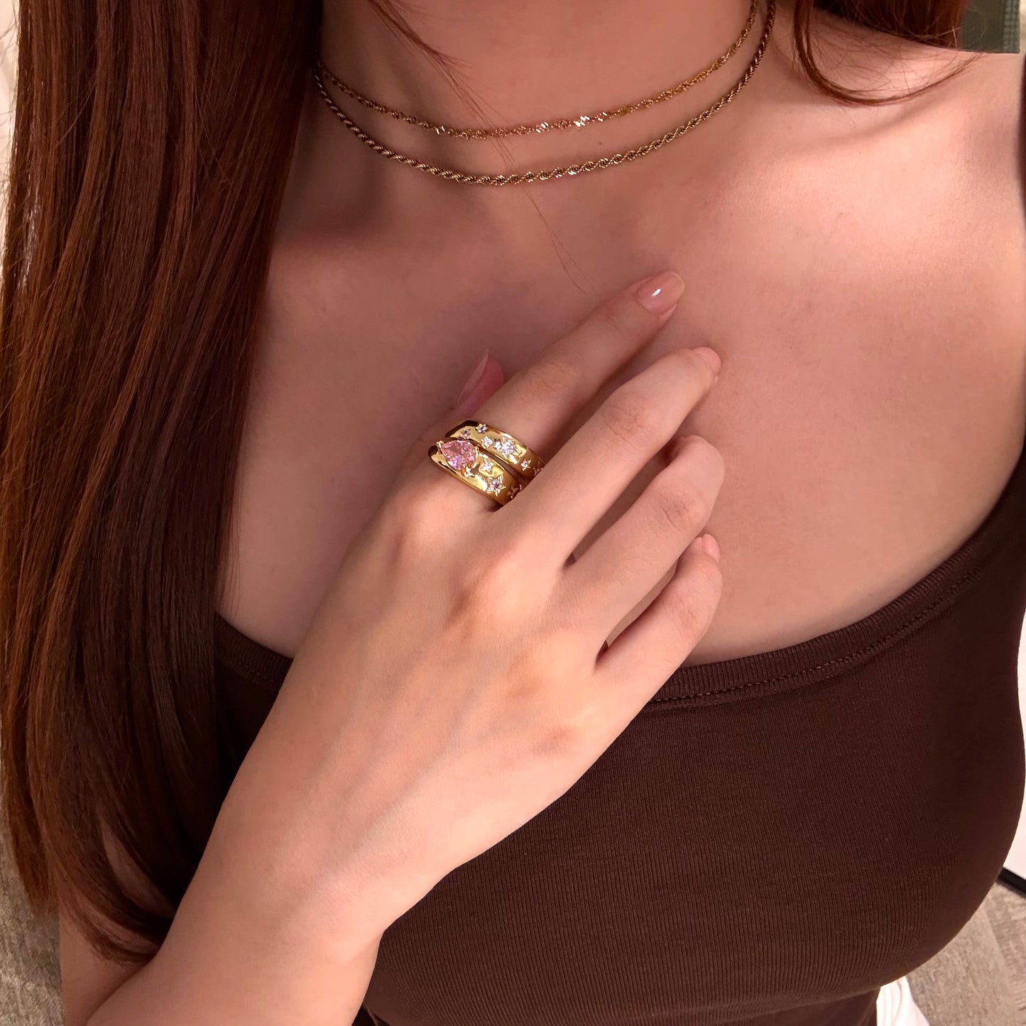 Pink Starlit Double Ring