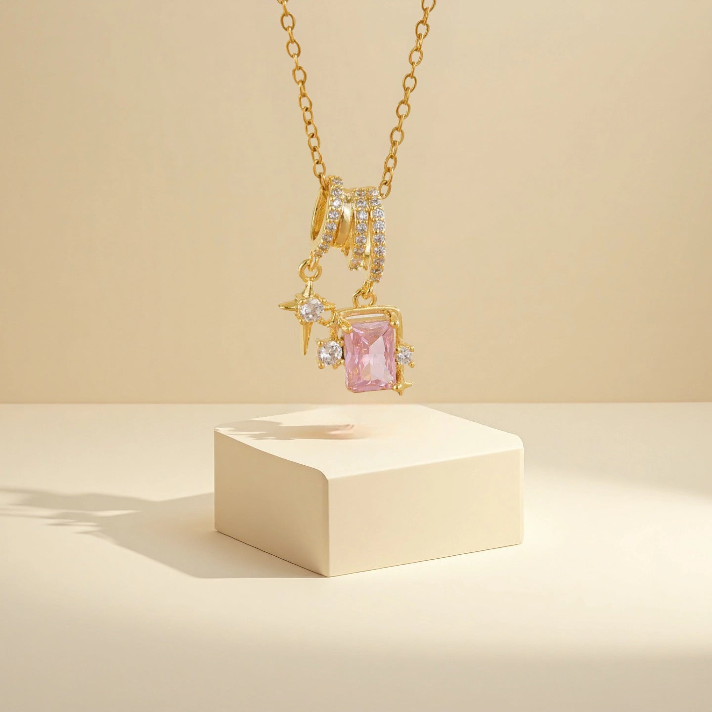 Rosy Prism Spark Pendant Necklace