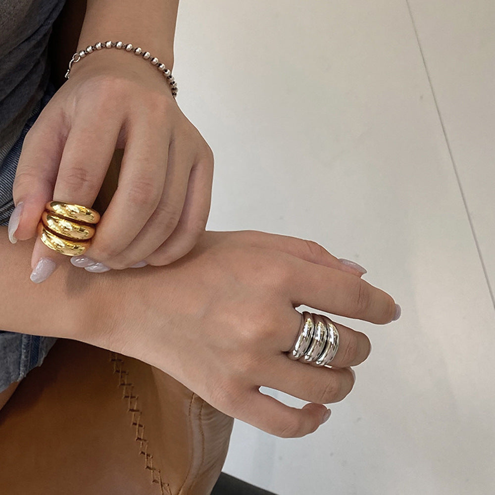 Triple Gleam Geometry Ring